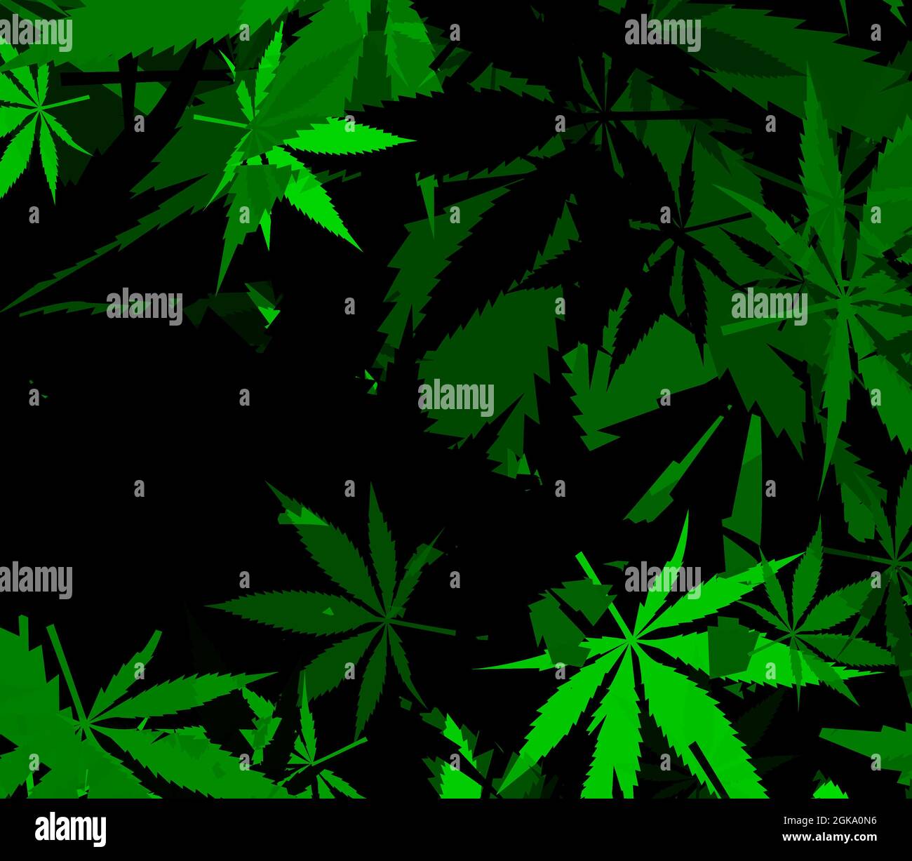 Ein abstraktes Hintergrundbild mit Cannabisblatt-Muster. Stockfoto