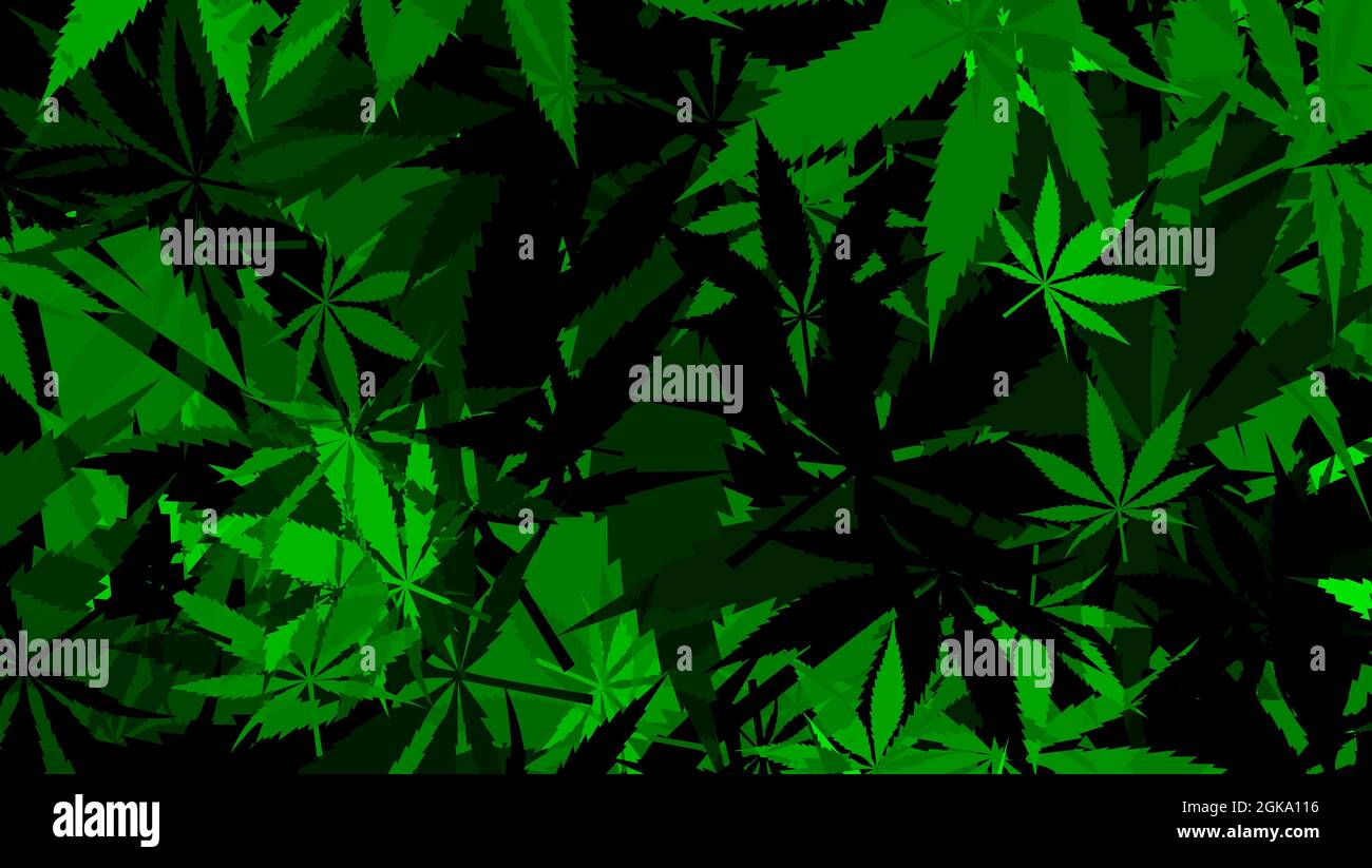 Ein abstraktes Hintergrundbild mit Cannabisblatt-Muster. Stockfoto