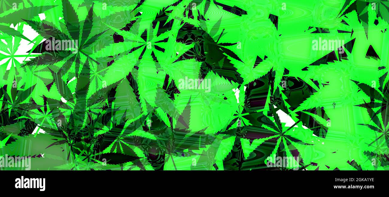 Ein abstraktes Hintergrundbild mit Cannabisblatt-Muster. Stockfoto