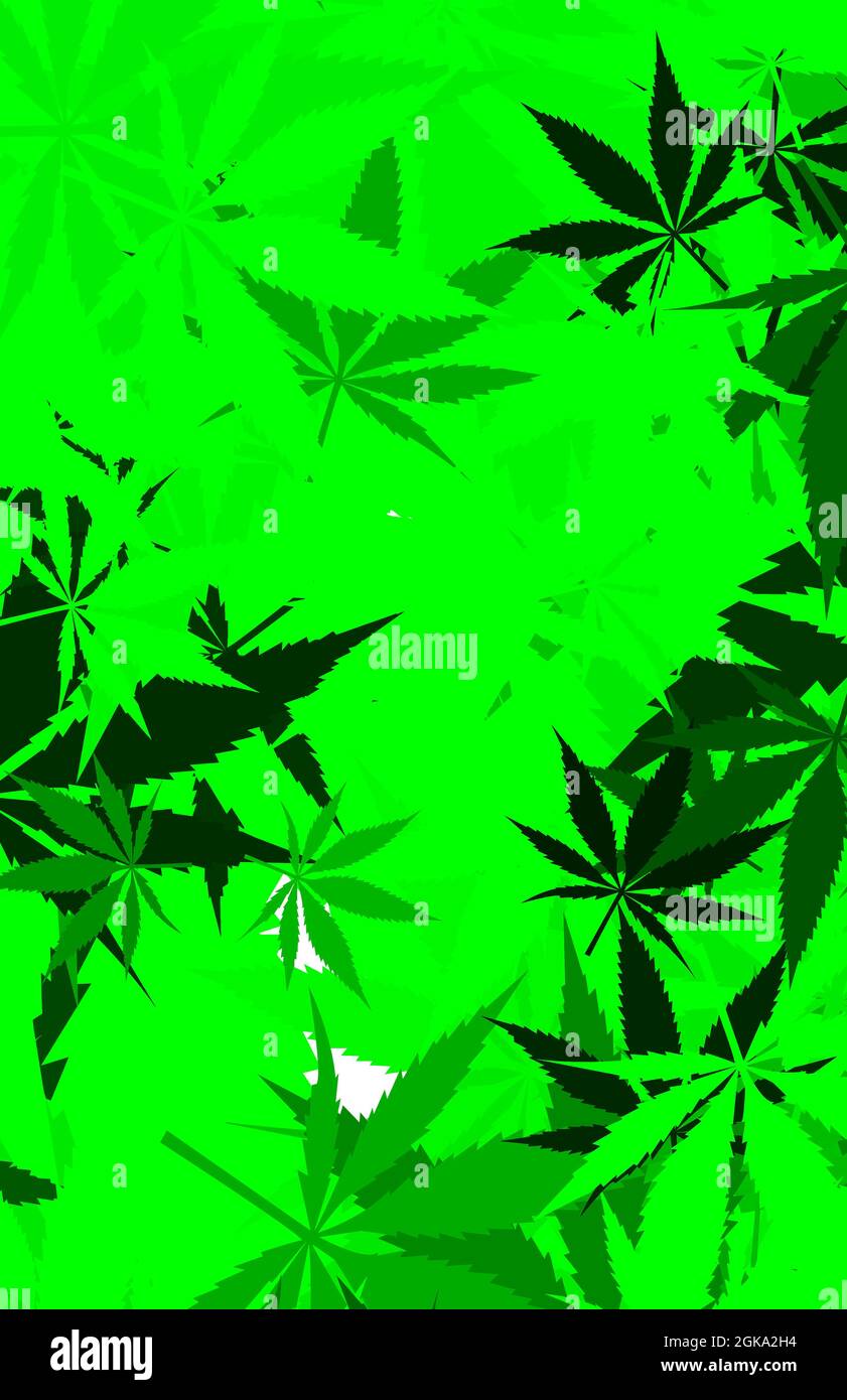 Ein abstraktes Hintergrundbild mit Cannabisblatt-Muster. Stockfoto