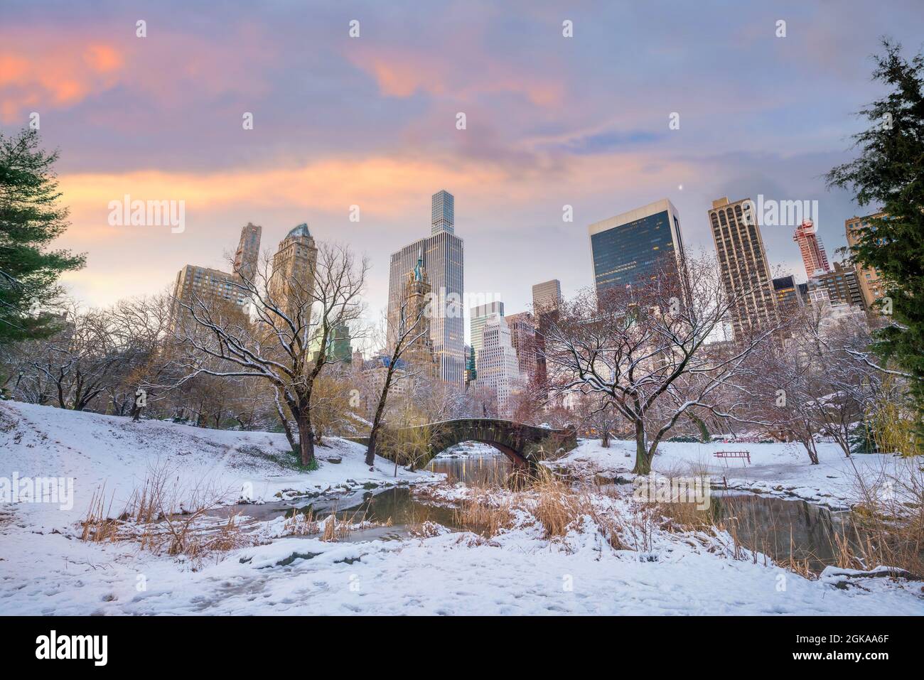 Gapstow Bridge im Winter, Central Park New York City Stockfoto
