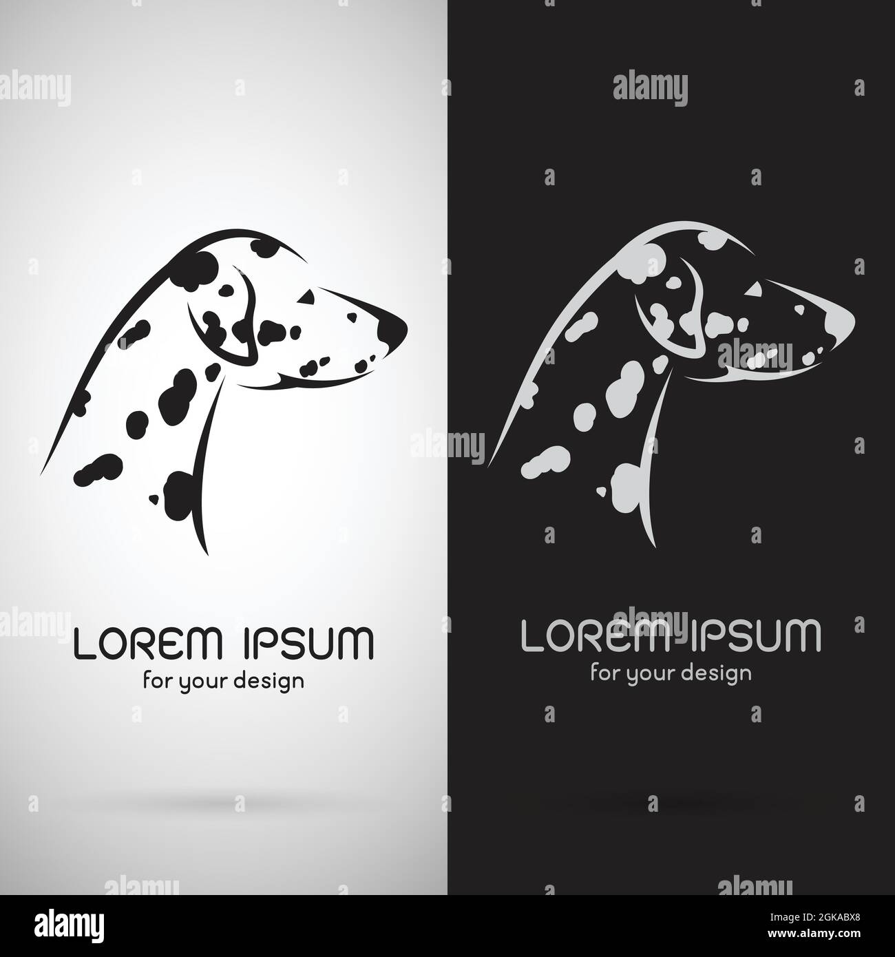 Vektor-Bild von dalmatinischen Hund Design auf weißem Hintergrund und schwarzem Hintergrund, Logo, Symbol. Leicht editierbare Vektorgrafik mit Ebenen. Stock Vektor