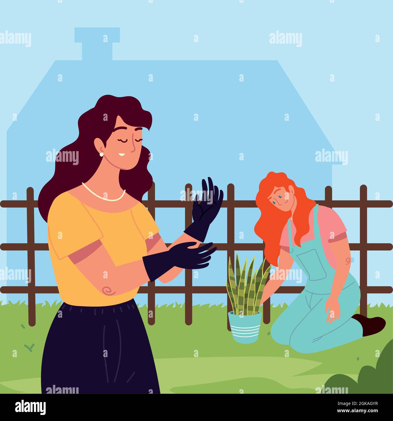 Frauen mit Pflanzen Stock Vektor
