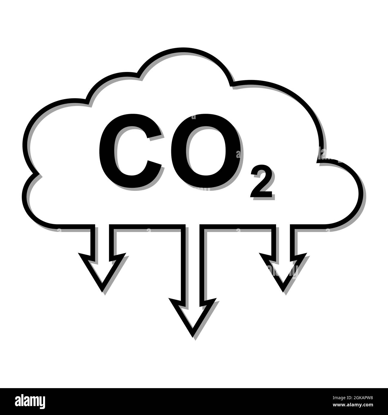 Icon Kohlendioxid emittiert CO2-Wolke mit einem Schatten. Geschäftskonzept zur Reduzierung der CO2-Gasemissionen Stock Vektor