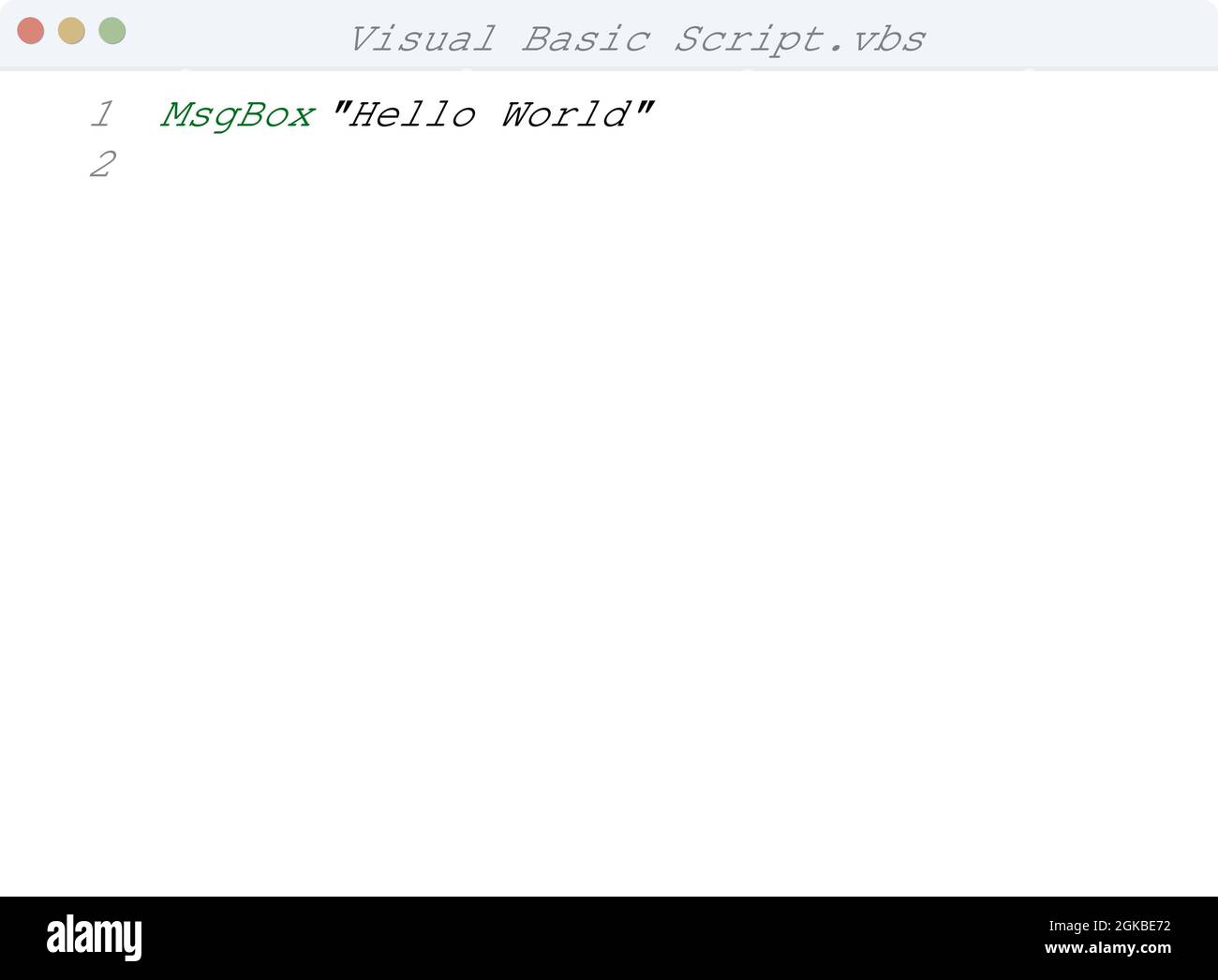 Visual Basic Script language Hello World Programmbeispiel in Editor-Fenster Illustration Stock Vektor