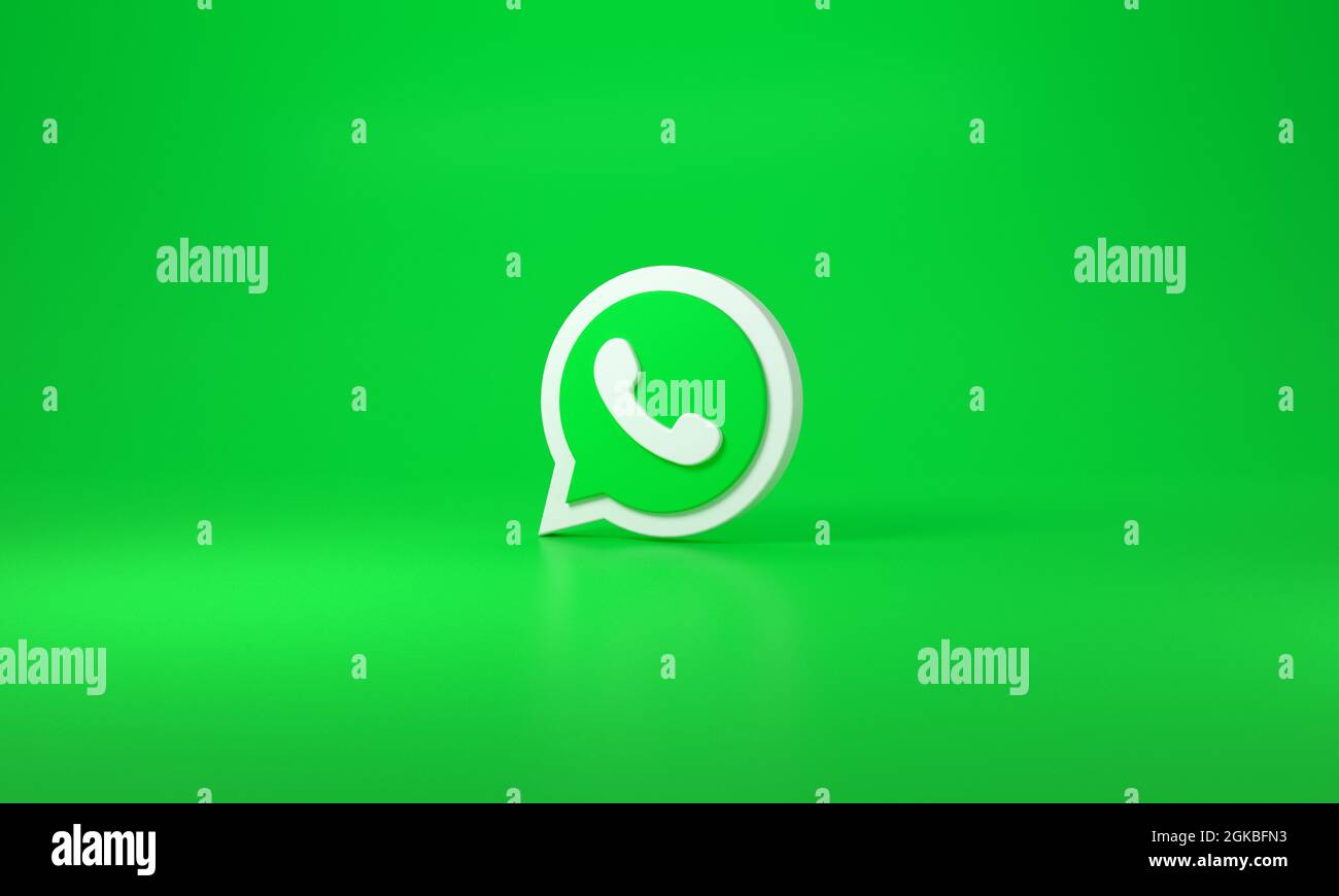 WhatsApp-Logo auf grünem Hintergrund. 3D-Rendering. Stockfoto