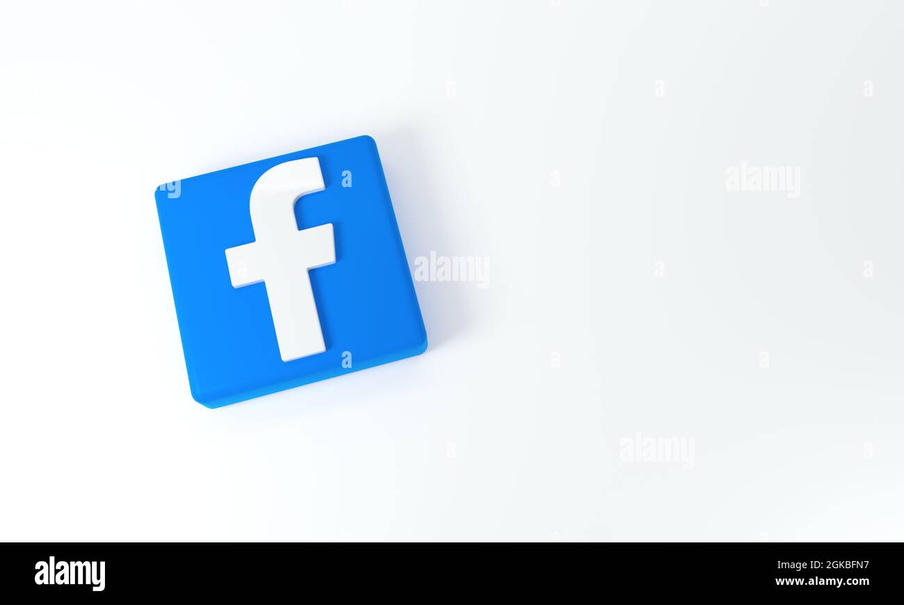 Facebook-Logo mit Platz für Text und Grafiken auf weißem Hintergrund. 3D-Rendering. Stockfoto
