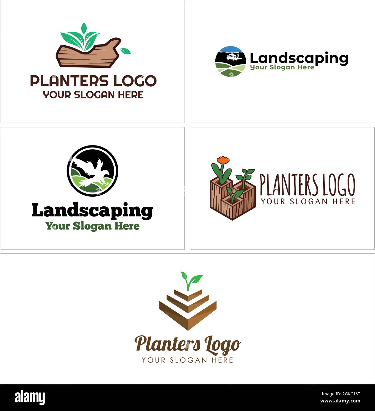 Landschaftsbau Blatt Pflanze Vogel Logo Design Stock Vektor