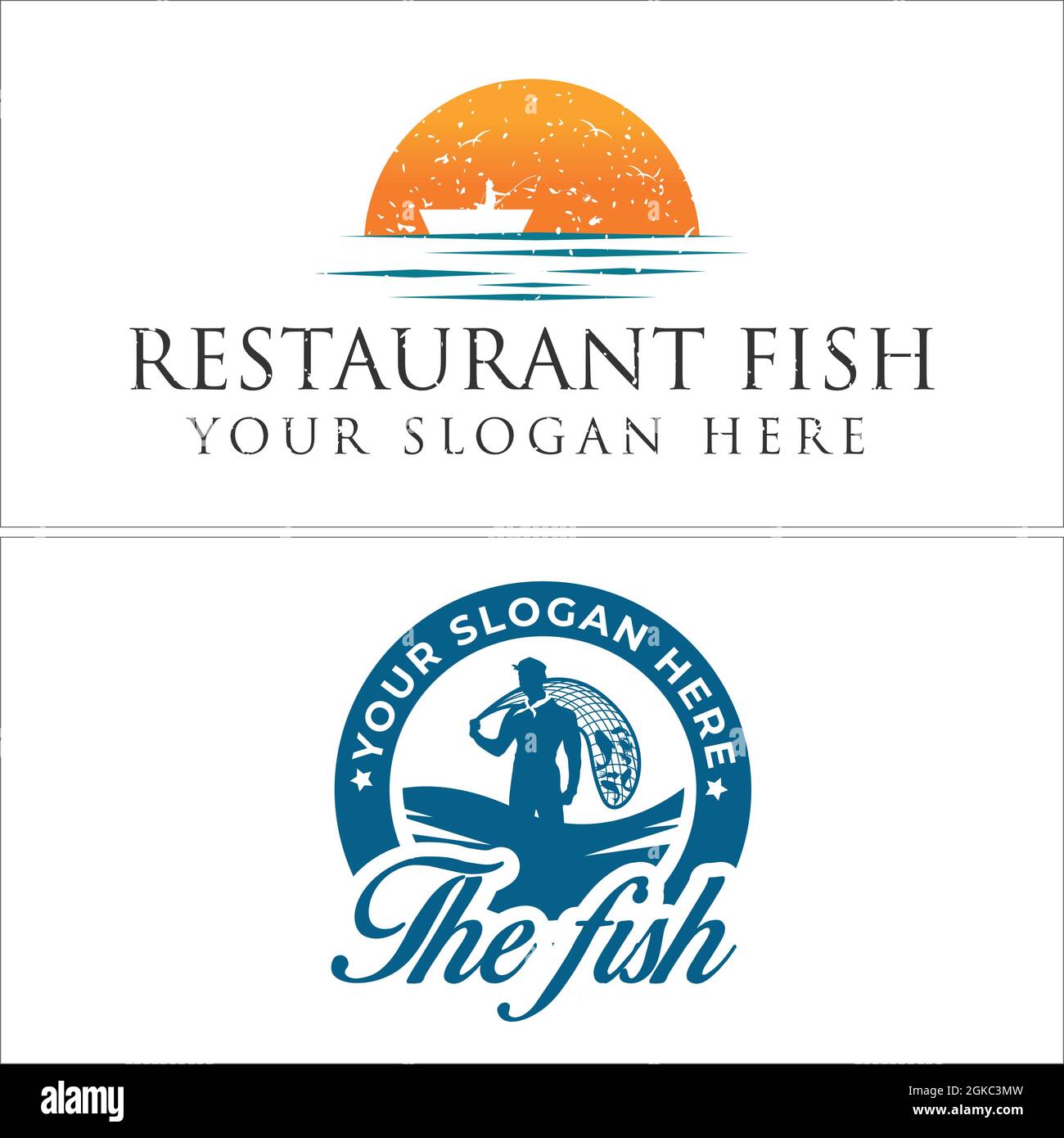 Restaurant Fisch Meer Fischer Emblem Logo Design Stock Vektor