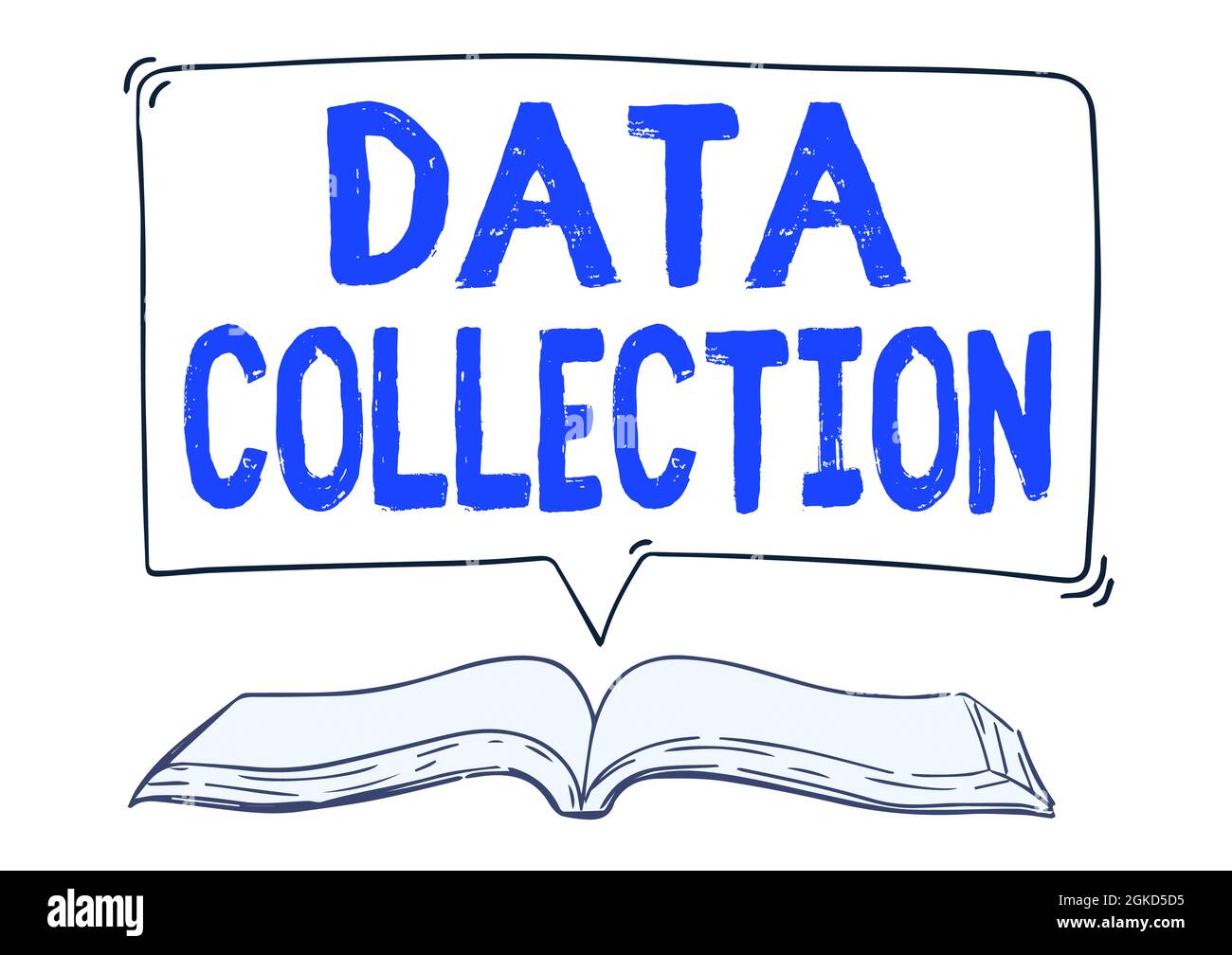 Textüberschrift mit der Datensammlung. Geschäftsübersicht Sammeln und Messen von Informationen zu zielgerichteten Variablen Open Book Illustration mit Stockfoto