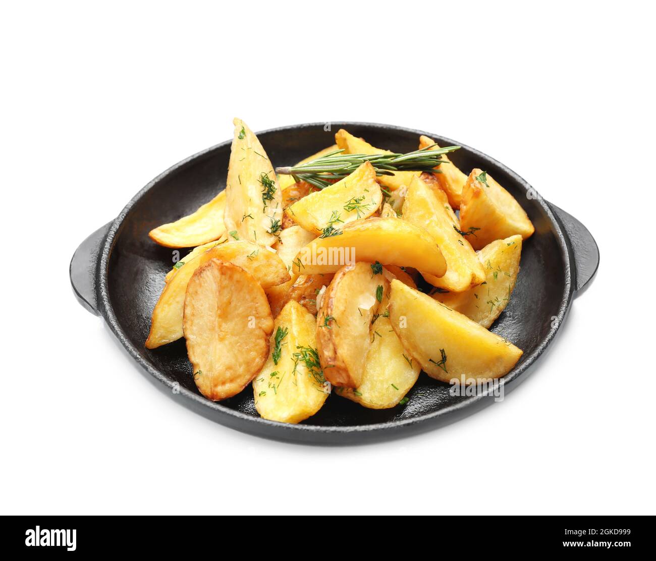 Pfanne mit leckeren Baked Potato Wedges auf weißem Hintergrund  Stockfotografie - Alamy
