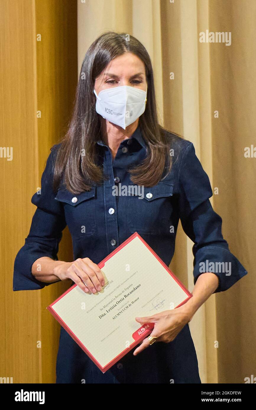 Madrid, Spanien. September 2021. Letizia Ortiz Rocasolano, Königin von Spanien und Ehefrau von König Rocasolano, nimmt an der 50. Jubiläumsfeier der Gründung der Fakultät für Informationswissenschaften an der Universität Complutense Teil. (Foto: Atilano Garcia/SOPA Images/Sipa USA) Quelle: SIPA USA/Alamy Live News Stockfoto