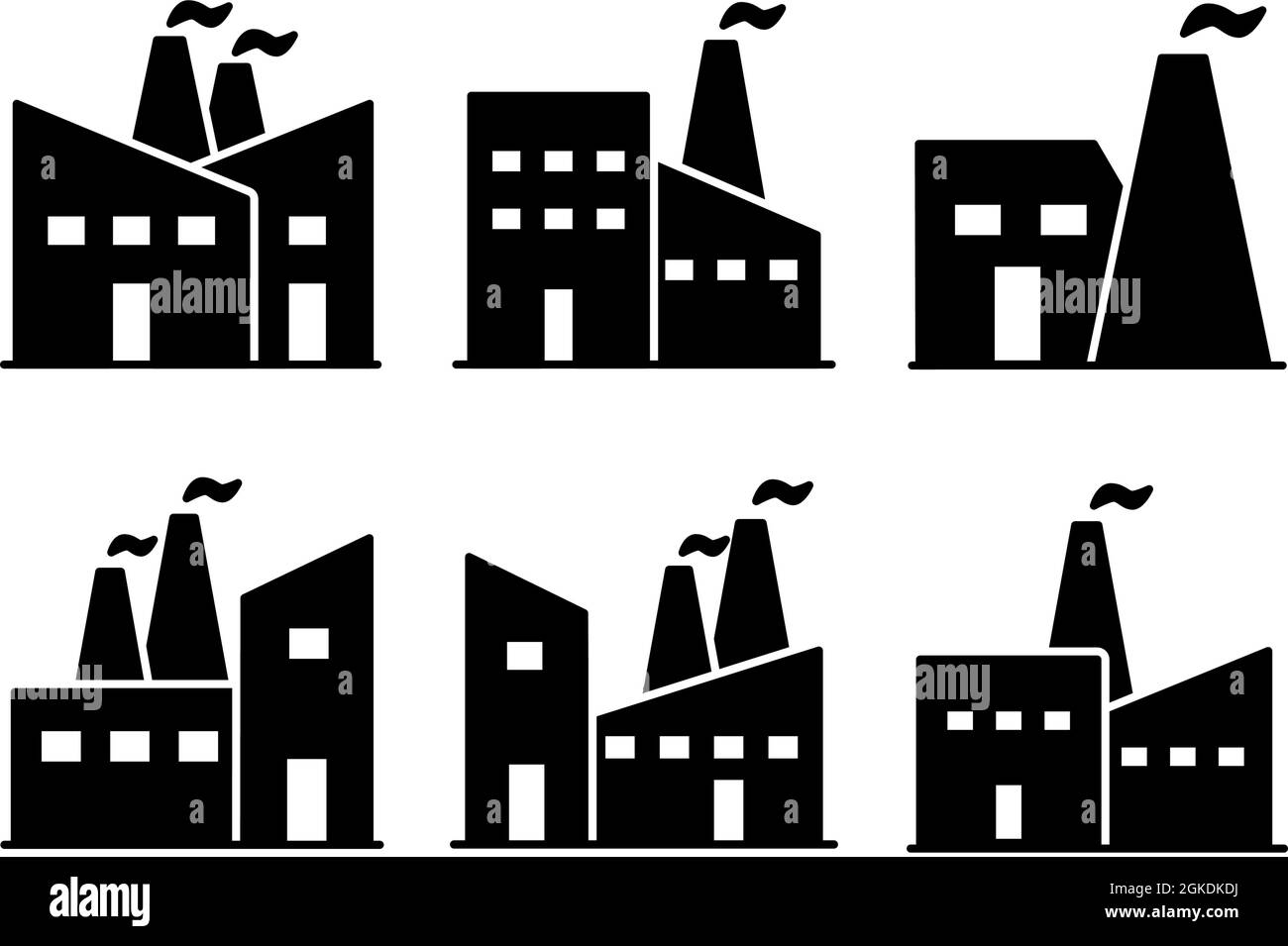 Herstellung industriellen Fabrik Sammlung schwarzer Vektor Quadrat Satz von Symbolen oder Silhouette Linie Logo isoliert auf weißem Vektor Hintergrund Symbol Illustration Stock Vektor