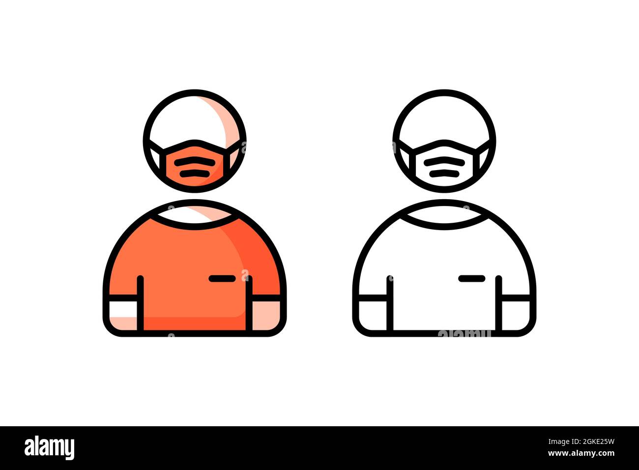 Menschen Symbol trägt Gesichtsmaske. Symbole für persönliche Schutzausrüstung Stockfoto