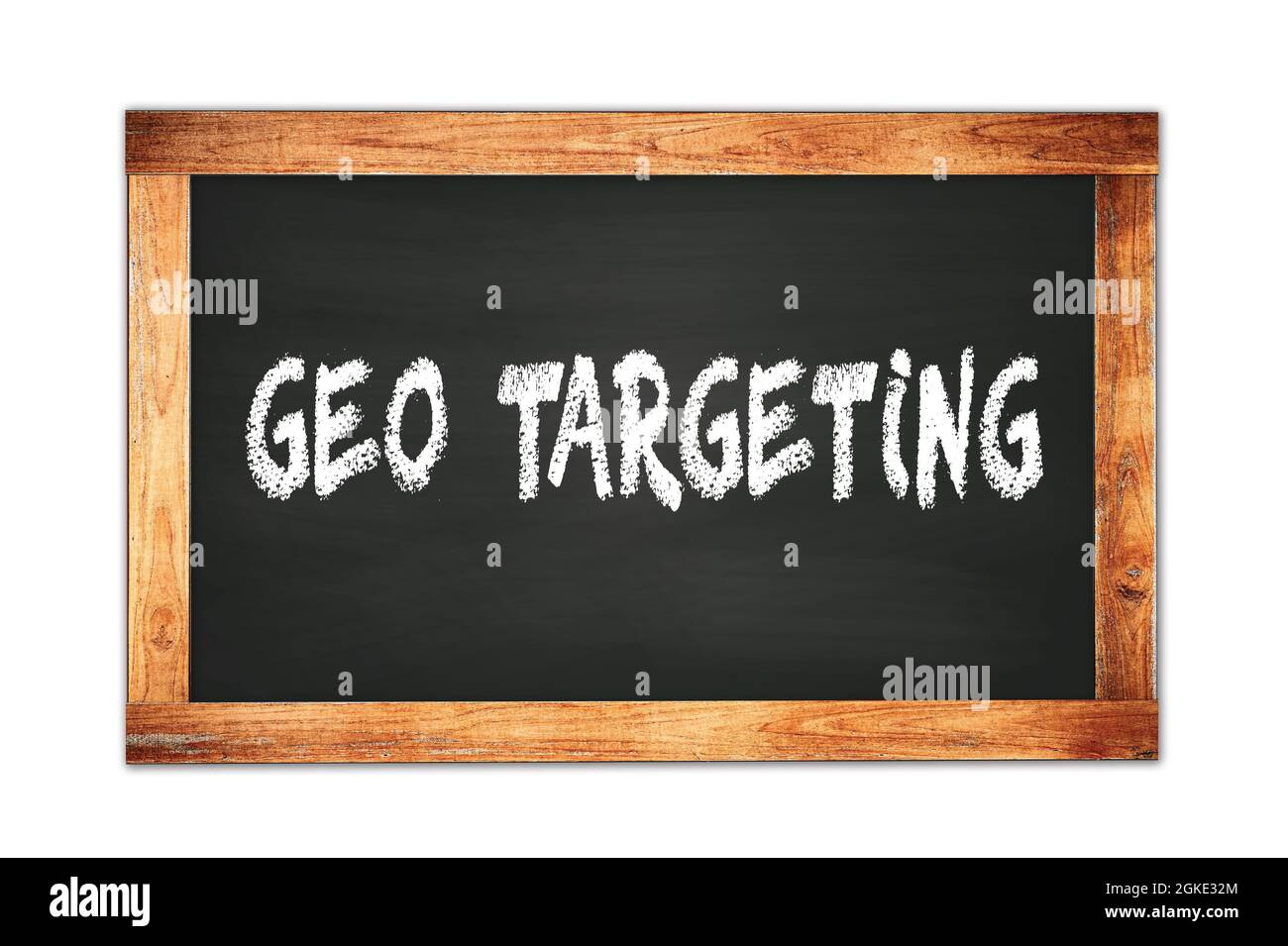 GEO-TARGETING Text auf schwarzem Holzrahmen Schule Tafel geschrieben. Stockfoto