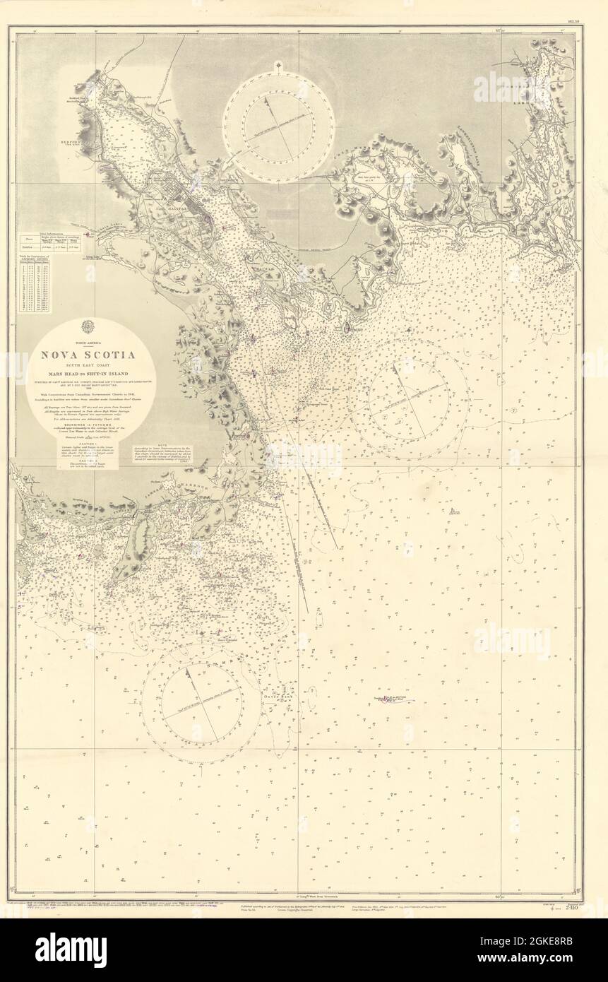 Nova Scotia Mars HeadShutin Island Halifax ADMIRALTY Chart 1855 (1955