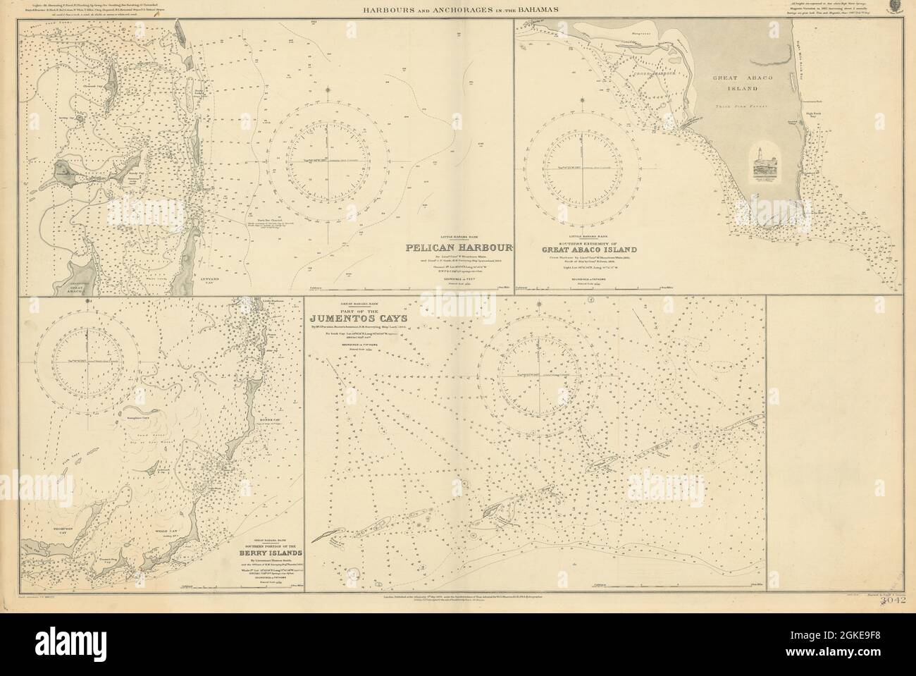 Bahamas Harbours Pelican Abaco Berry i Jumentos ADMIRALTY Chart 1899 (1920) Karte Stockfoto