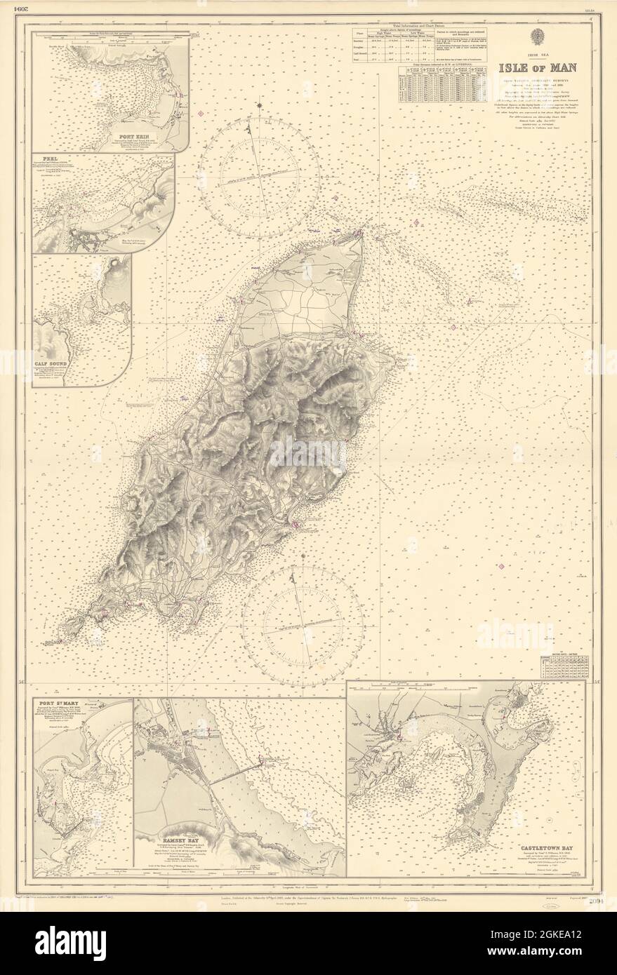 Isle of man Harbours Port Erin Ramsey Castletown ADMIRALTY Chart 1883 (1955) Karte Stockfoto