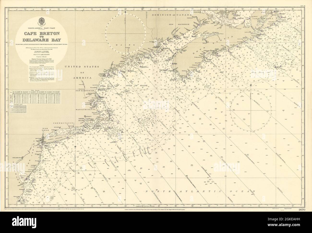 Nordamerika Ostküste Cape Breton-Delaware ADMIRALTY Chart 1944 (1946) Karte Stockfoto