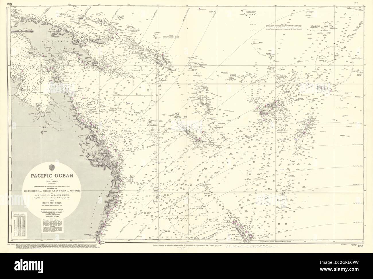 Südwesten Pazifischer Ozean Melanesia Polynesien ADMIRALITÄT Seekarte 1875 (1968) Karte Stockfoto