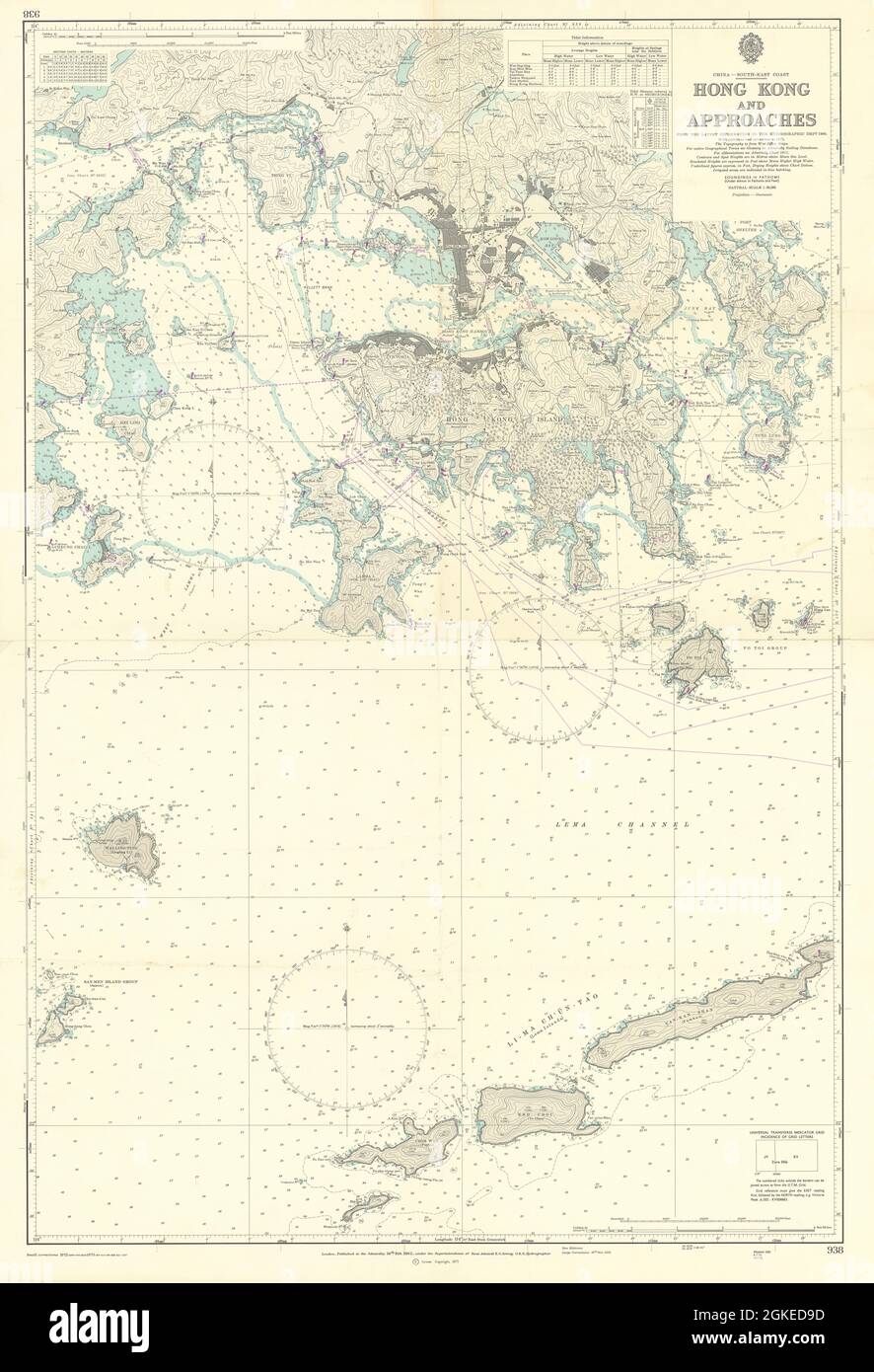 Hongkong und Ansätze. Chinesisches Meer. ADMIRALTY Seekarte 1962 (1973) alte Karte Stockfoto