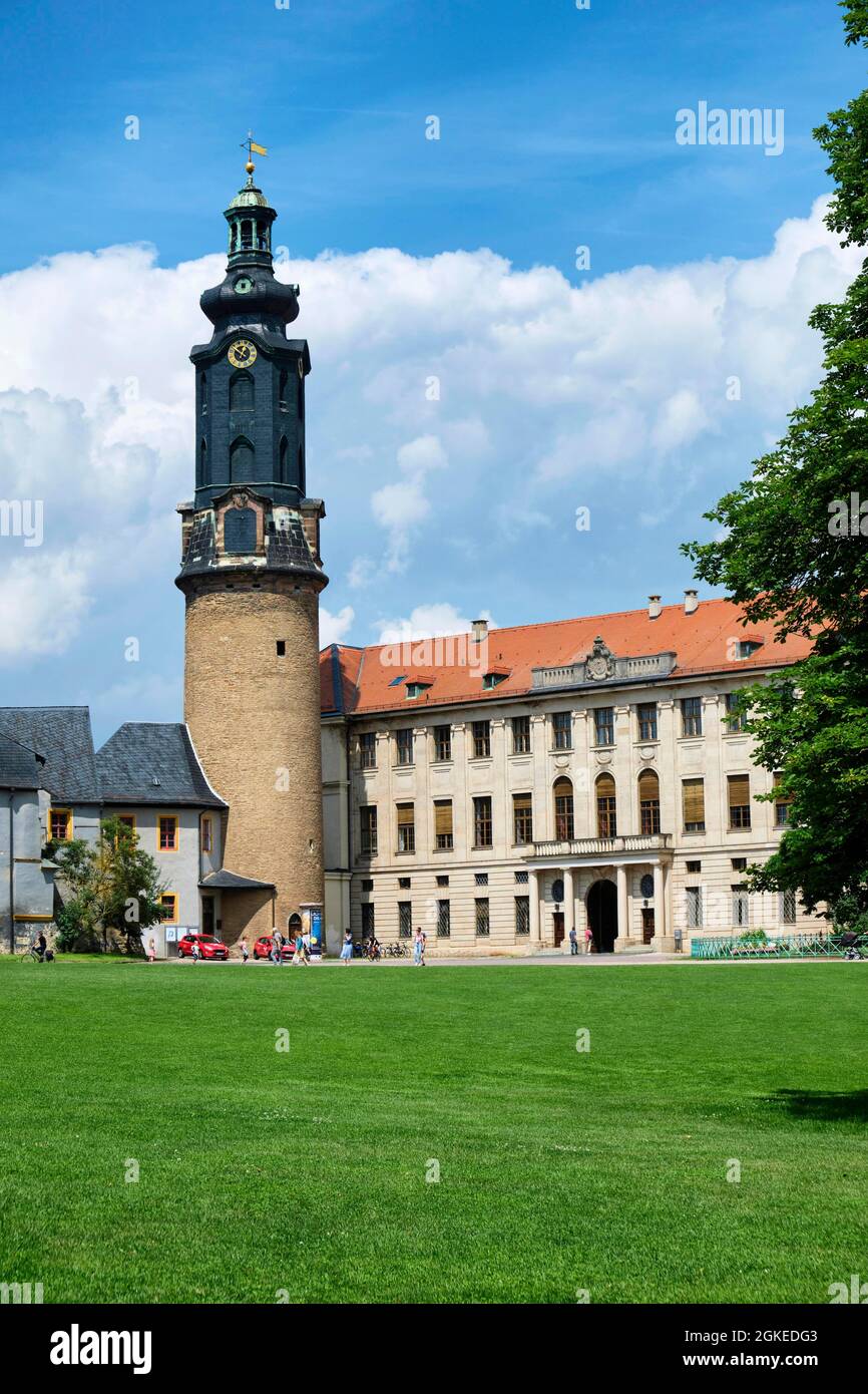 Weimarer Stadtpalais mit Schlossturm und Bastille, Weimar, Thüringen, Deutschland Stockfoto