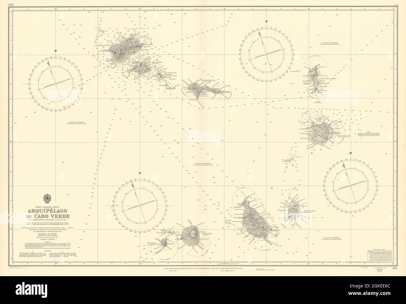 Arquipélago Cabo Verde. Kapverdischen Inseln. ADMIRALTY Seekarte 1944 (1956) Karte Stockfoto