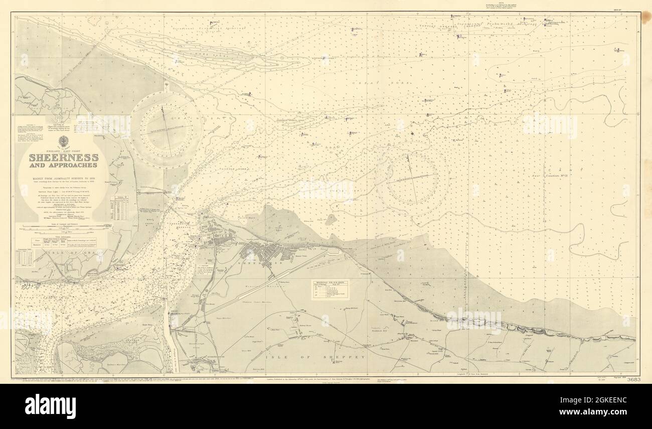 Sheerness & Approaches. Medway Kent. ADMIRALTY Seekarte 1930 (1948) alte Karte Stockfoto