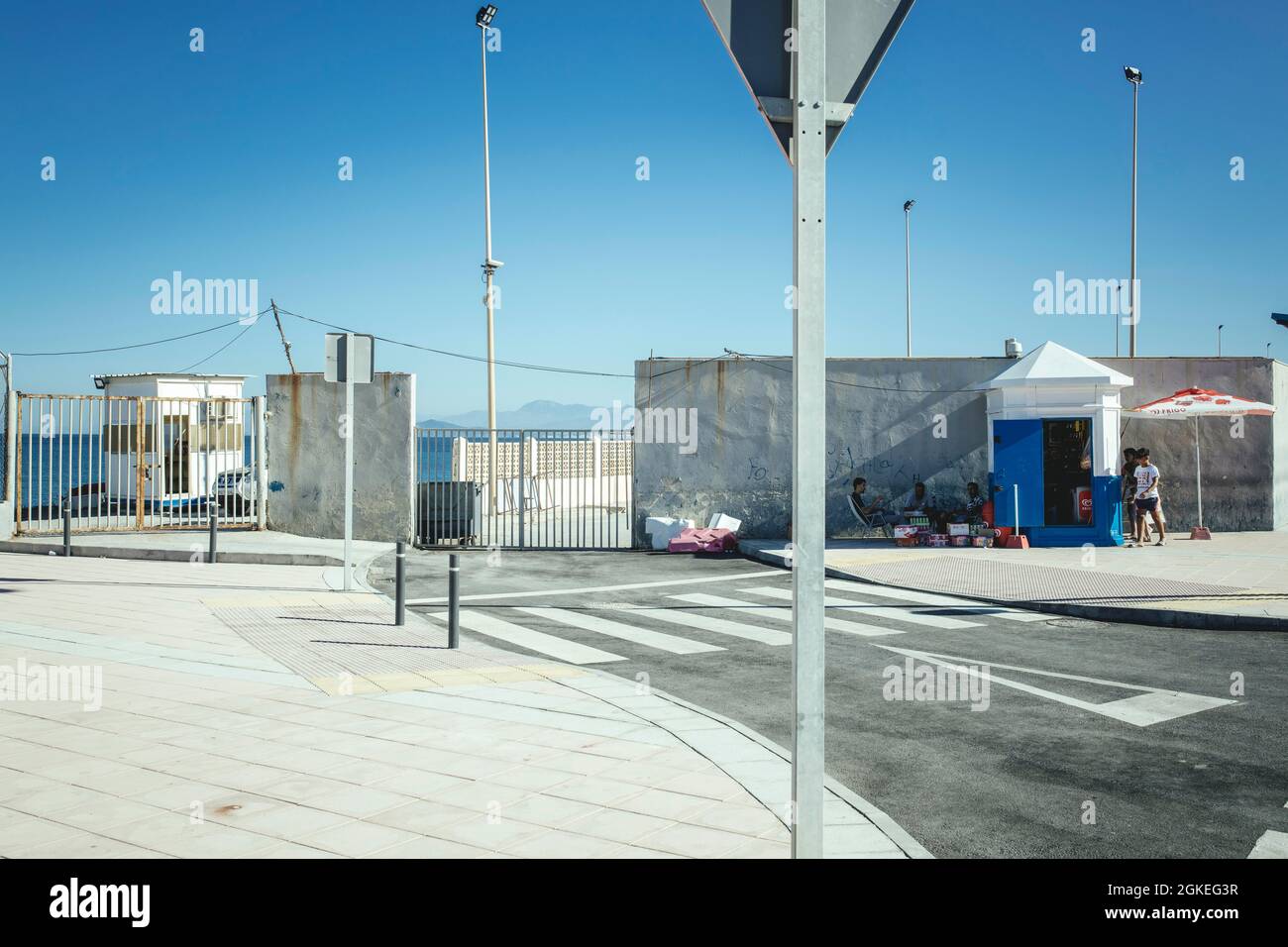 Grenzübergang zwischen Spanien und Marokko El Tarajal, seit mehr als eineinhalb Jahren geschlossen, Ceuta, Spanien Stockfoto
