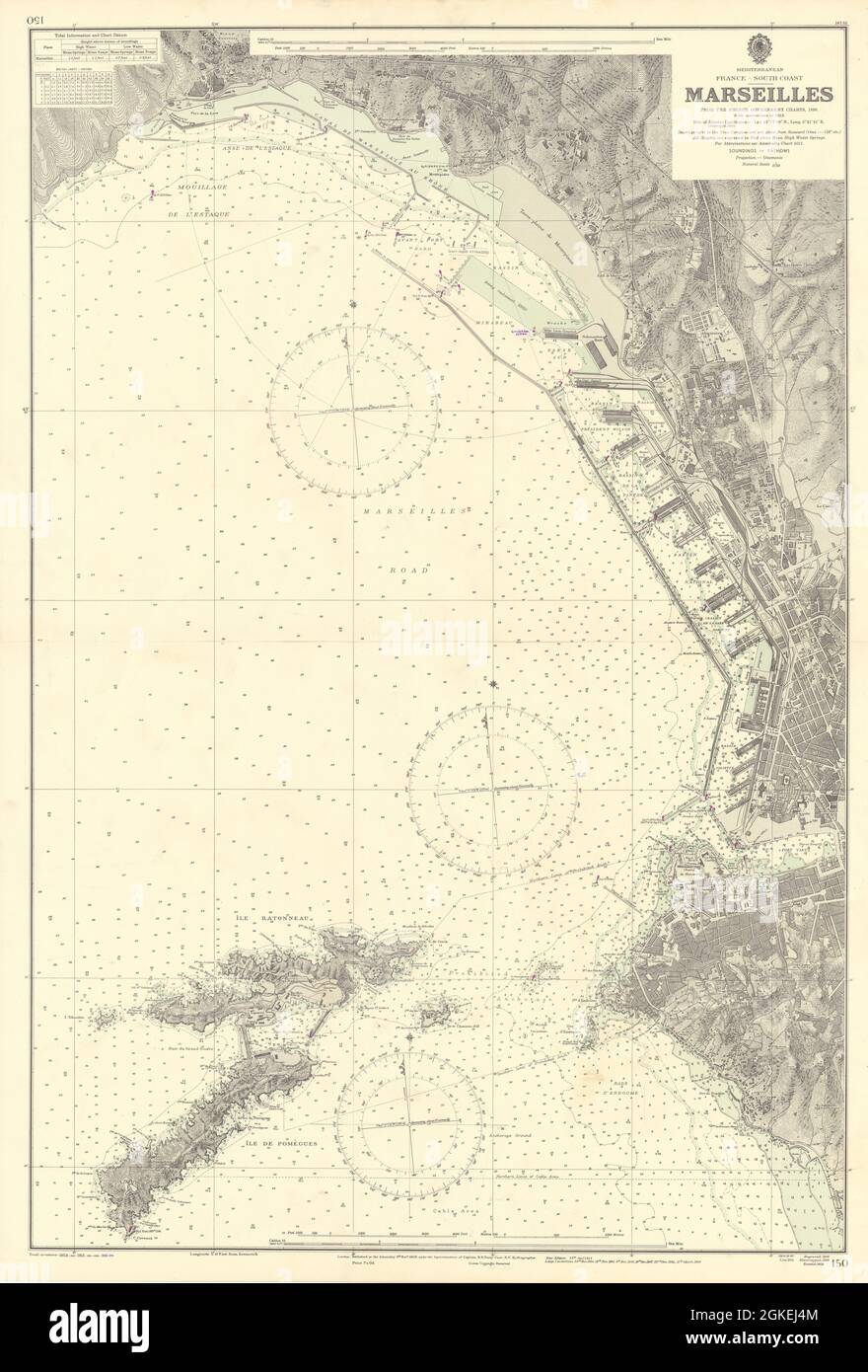 Hafen von Marseille. Bouches-du-Rhône. ADMIRALTY Seekarte 1909 (1956) alte Karte Stockfoto