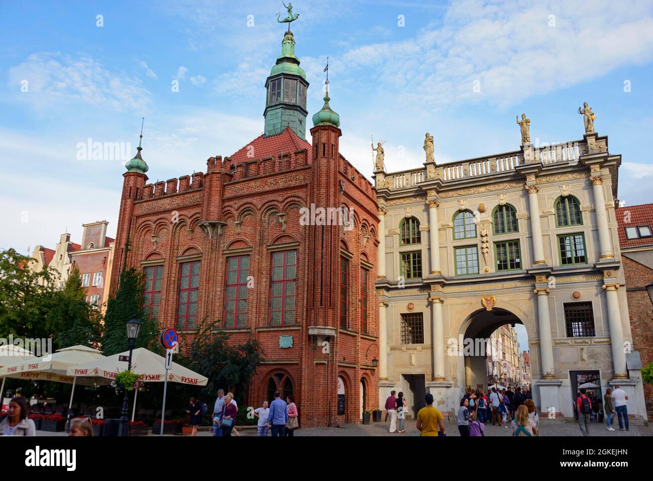 Gericht der Schützenbrüderschaft St. Georg, Goldenes Tor, Altstadt, Danzig, Pommern, Langgasser Gate, Zlota Brama, St. George's Rifle Fraternity Stockfoto