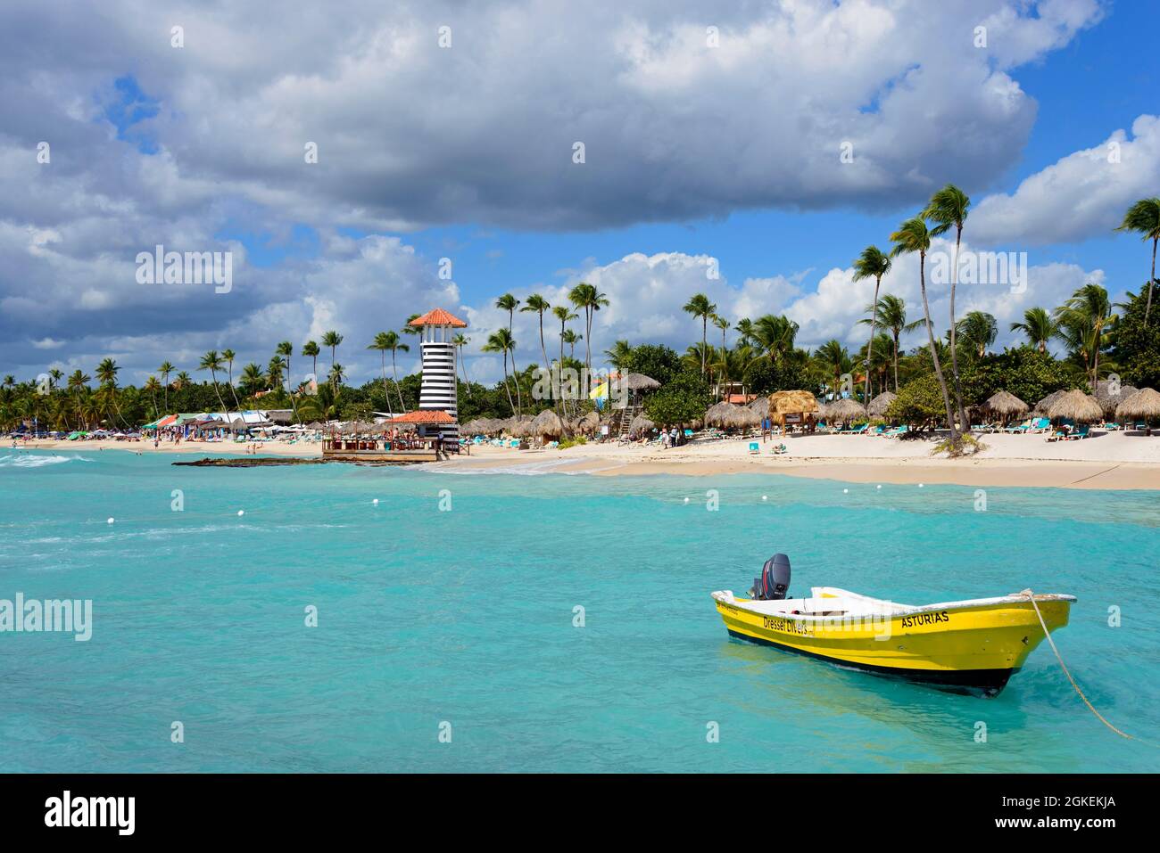 Boot, Dominicus Beach, Bayahiba, Karibik, Amerika, Dominikanische Republik Stockfoto