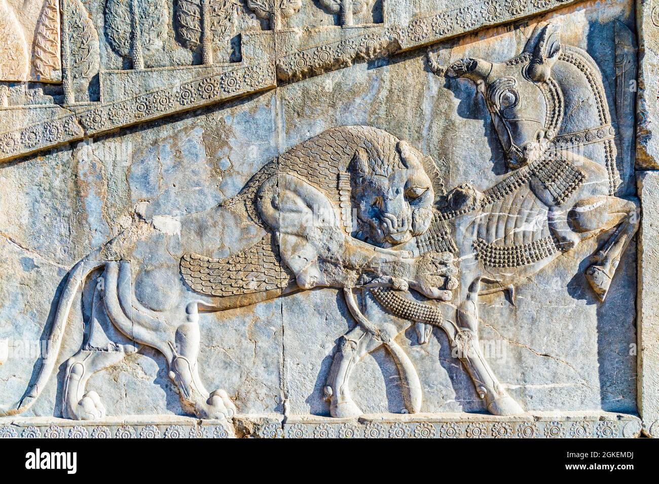 Persepolis, Apadana-Treppenfassade, antikes Relief der Achämeniden, Meder und Perser, Provinz Fars, Islamische Republik Iran Stockfoto