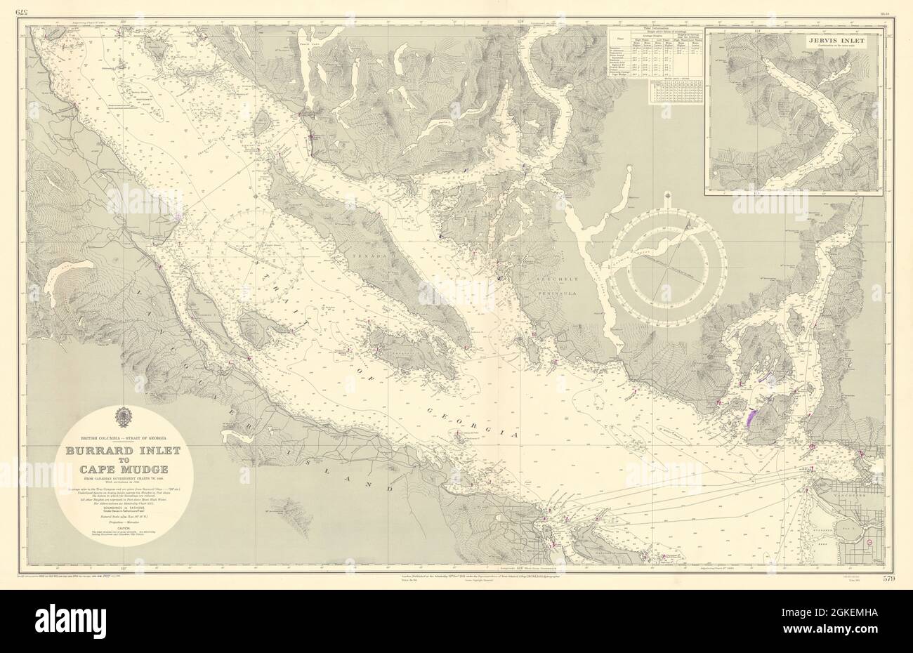 British Columbia Georgia Strait Vancouver Island ADMIRALTY Chart 1951 (1955) Karte Stockfoto