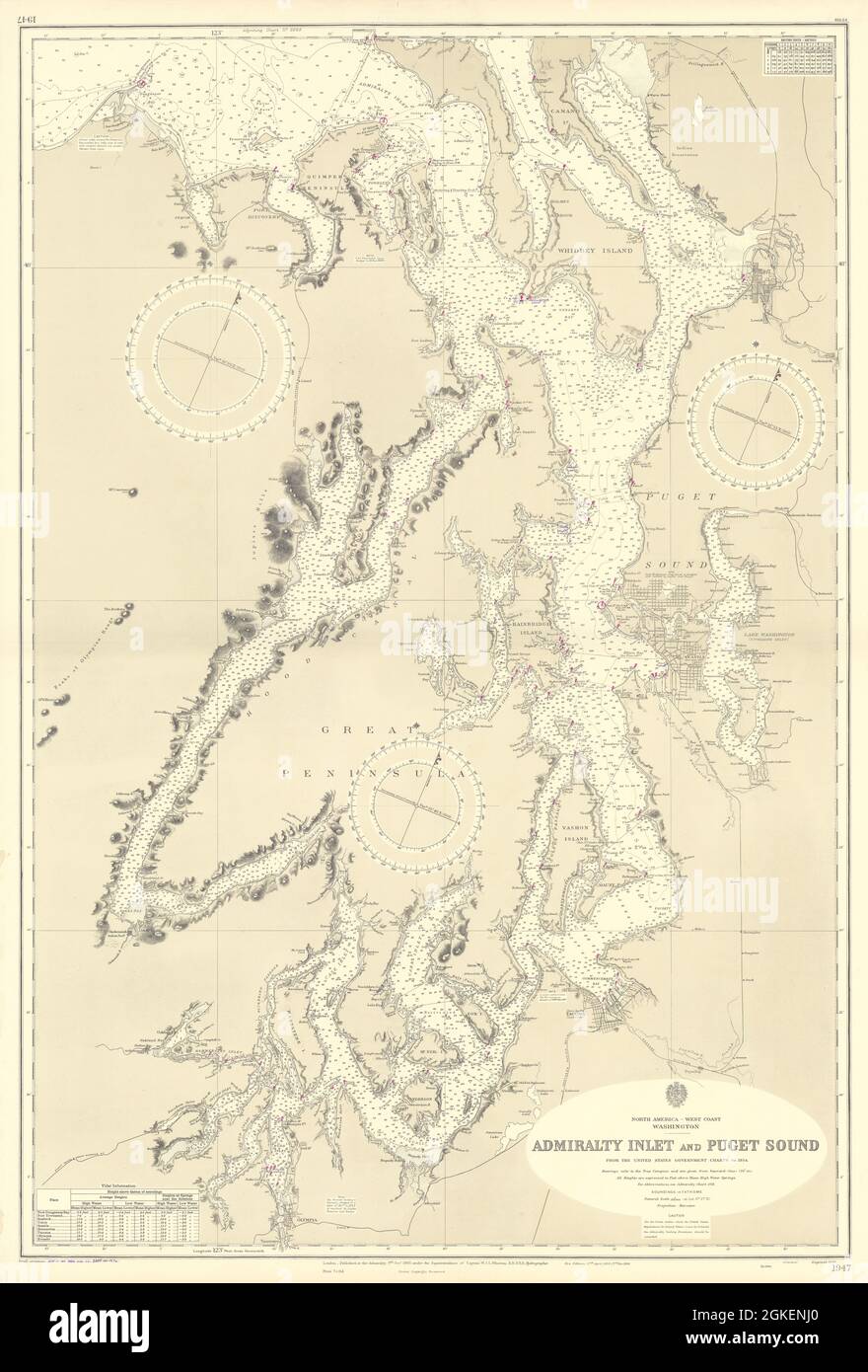 Admiralty Inlet Puget Sound Seattle Washington ADMIRALTY Chart 1893 (1957) Karte Stockfoto