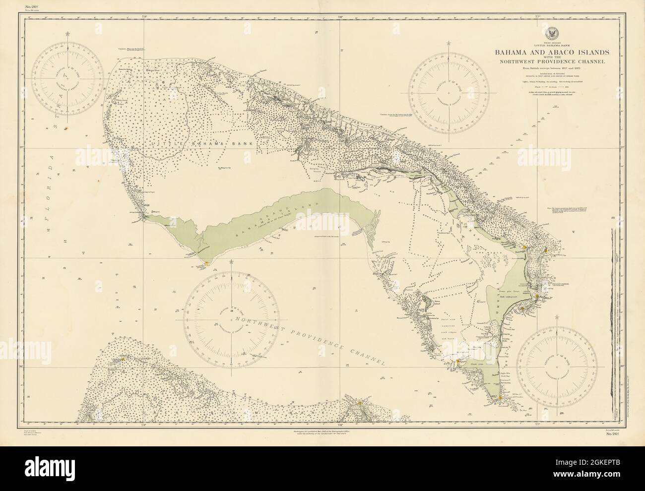 Little Bahama Bank. Grand Bahama Great Abaco Islands. US Navy Seekarte 1915 Karte Stockfoto