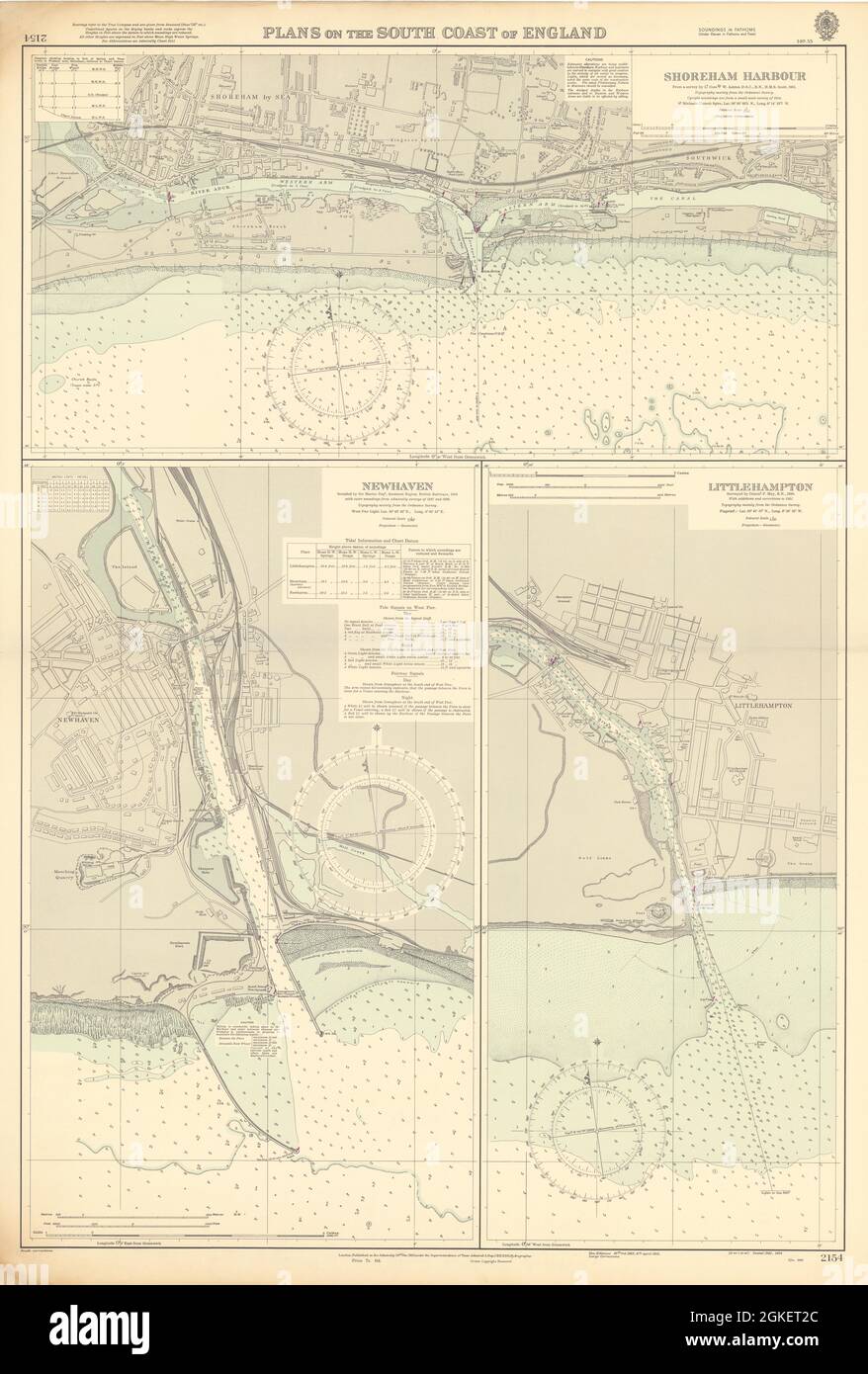 Sussex Harbours Shoreham Newhaven Littlehampton ADMIRALTY Chart 1950 (1955) Karte Stockfoto