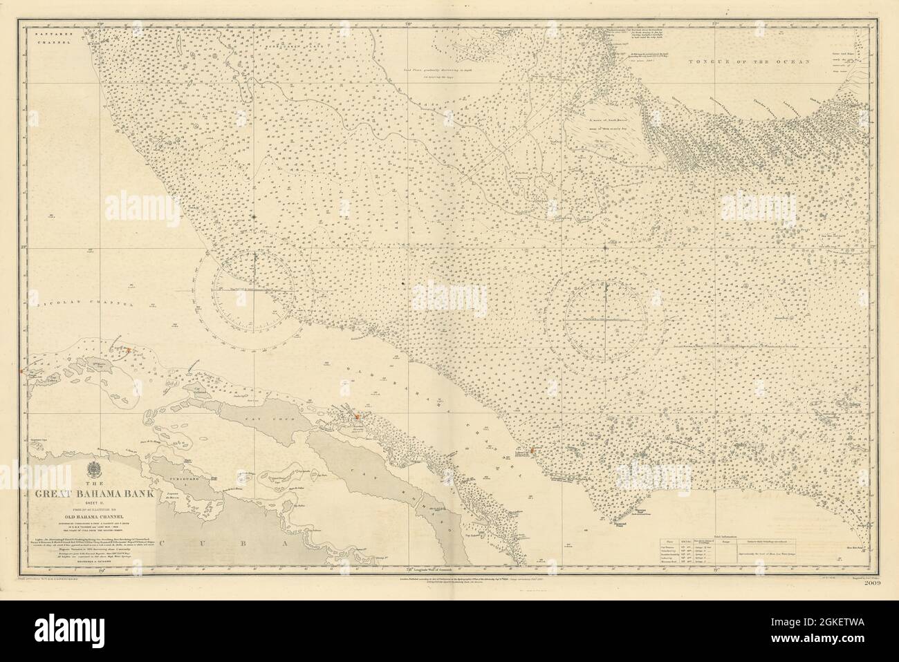 Große Bahama Bank. Jardines del Rey. Kuba. ADMIRALTY Seekarte 1850 (1912) Karte Stockfoto