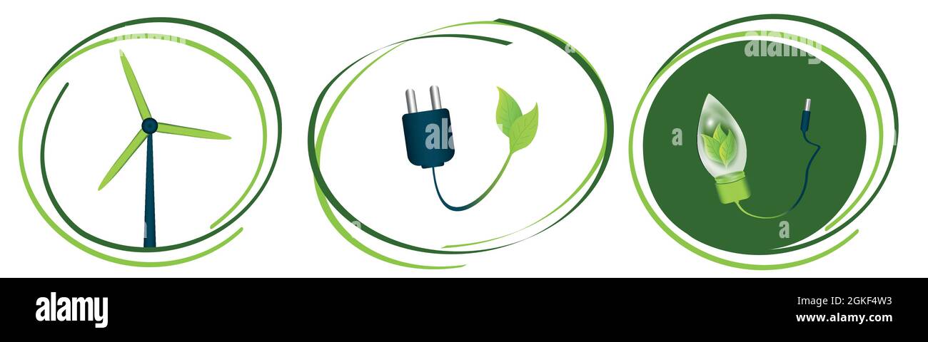 Umwelt grüne Elektrizität Symbole im Satz. vektor Stock Vektor