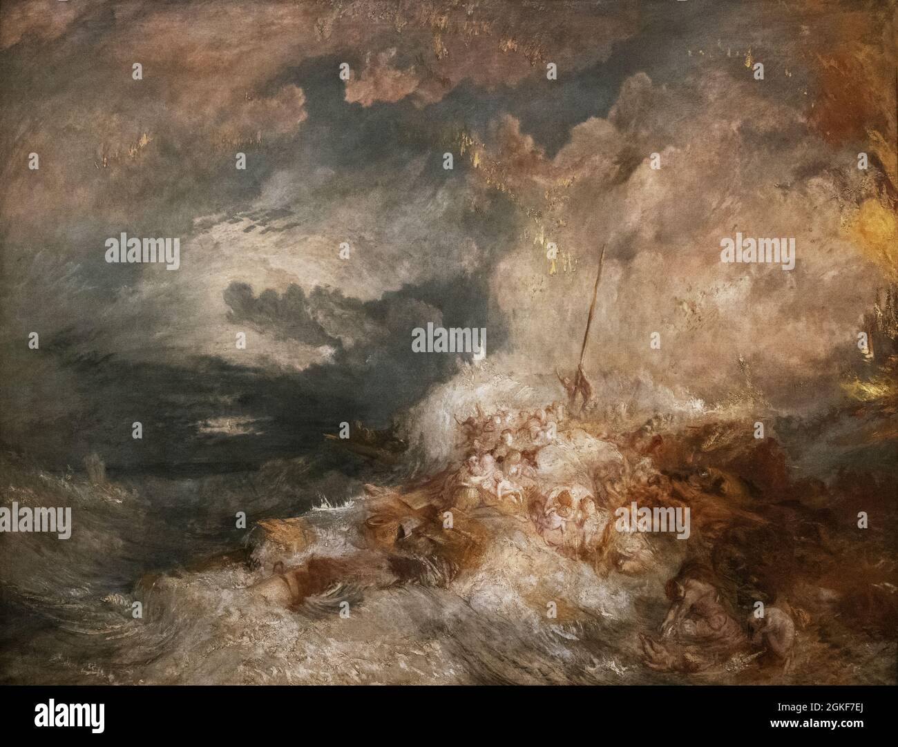 JMW Turner Gemälde 'A Disaster at Sea' c. 1835 Öl auf Leinwand, möglicherweise unvollendet, kann aber das Wrack des Amphitrit im Jahr 1833 darstellen; romantische Ära. Stockfoto