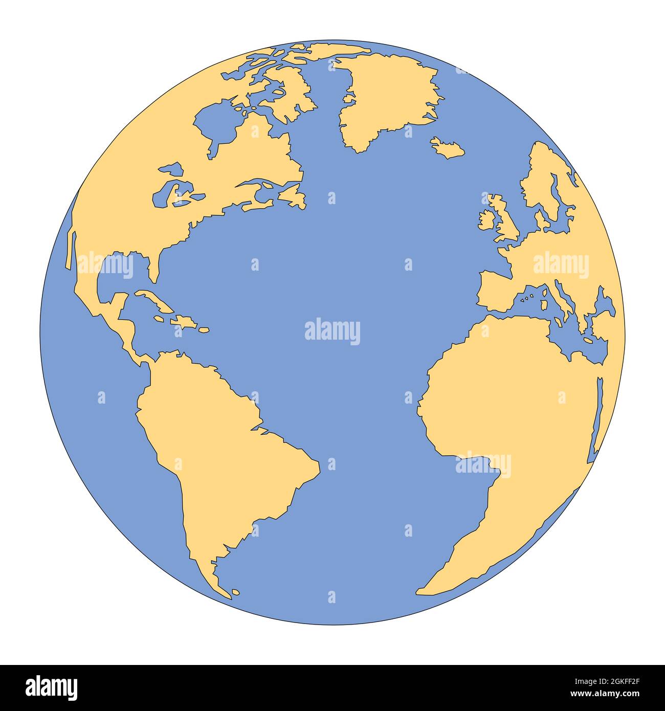 Isolierte Vektordarstellung des Planeten Erde. Skizzierte, minimalistische Skizze des Globus mit den Kontinenten Amerika, Afrika, Europa und Atlantik Stock Vektor