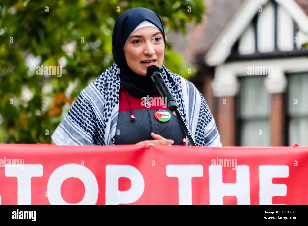 Stoppt die Bewaffnung der israelischen Demonstration. Die größte Waffenmesse der Welt, Defense and Security Equipment International (DSEI), kehrt nach Newham, London, Großbritannien, zurück Stockfoto