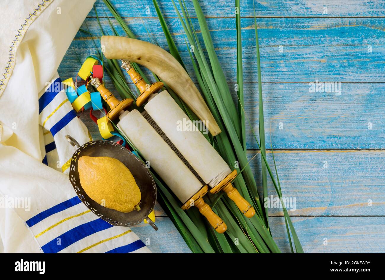 Sukkot in Etrog gelbe Zitrone der traditionellen Symbole Religion des jüdischen Festivals Stockfoto