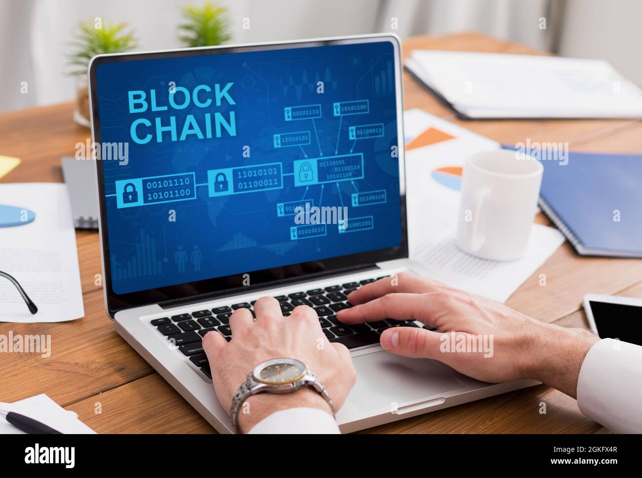 Blockchain für Online-Zahlungen und Geldtransaktionen Stockfoto