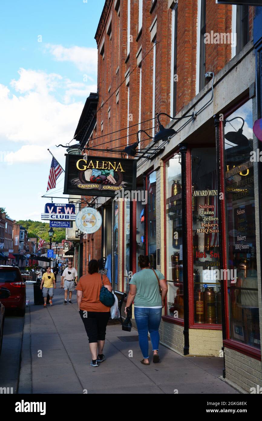 Historisches Einkaufsviertel in der Innenstadt von Galena, Illinois. Stockfoto