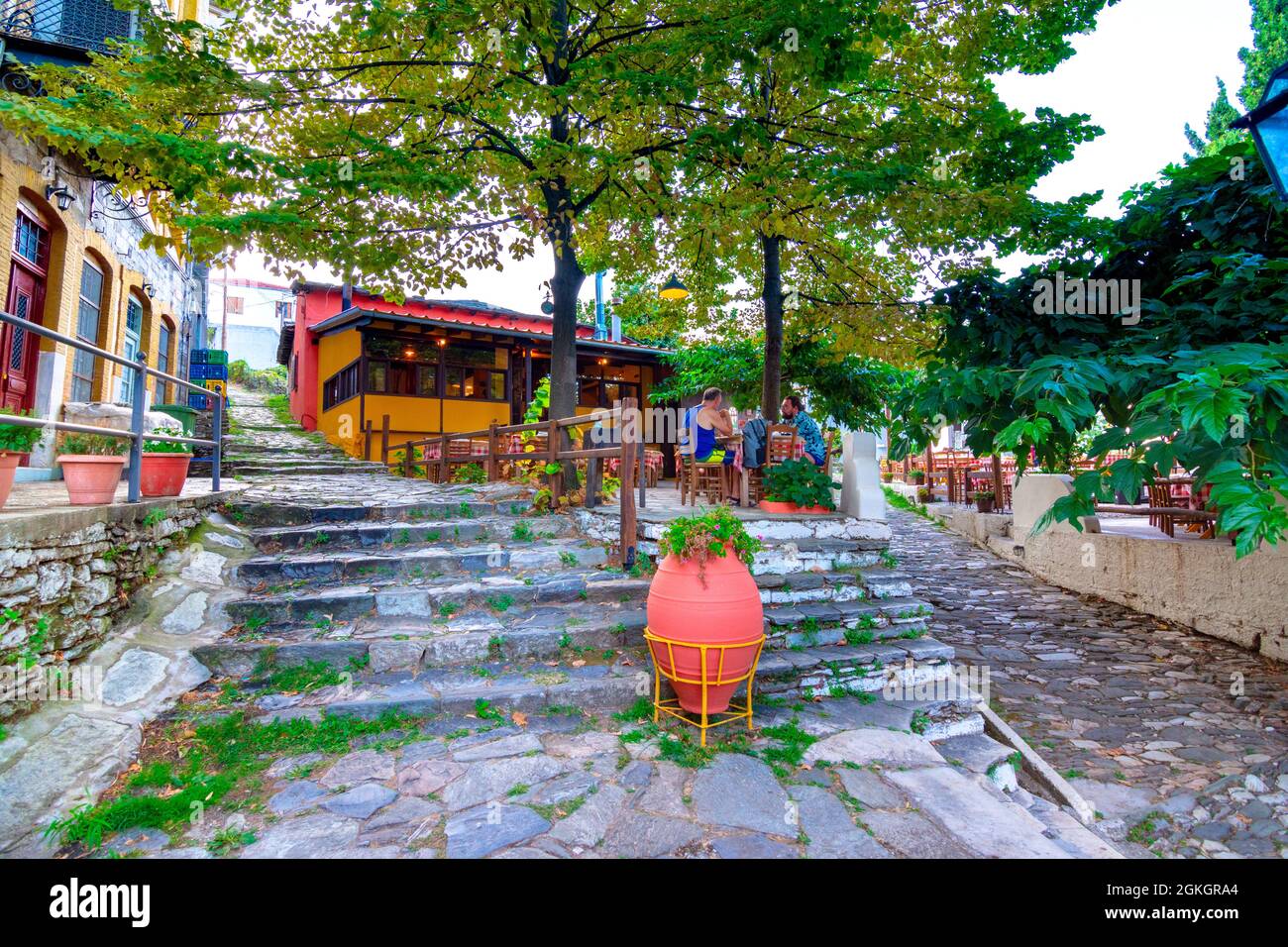 Traditionelles griechisches Dorf Zagora auf dem Berg Pelion in Zentralgriechenland. Stockfoto