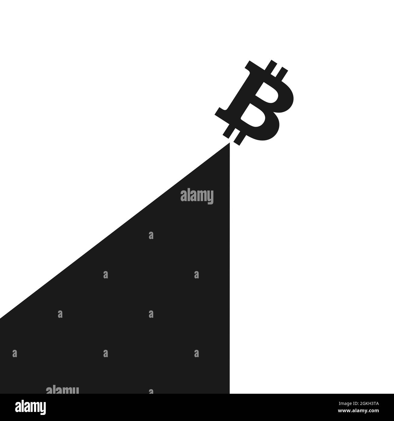 Bitcoin als volatile und instabile Kryptowährung wird zusammenbrechen und fallen. Symbol, Symbol und Piktogramm der Kryptowährung ist auf der Spitze - uns Stockfoto