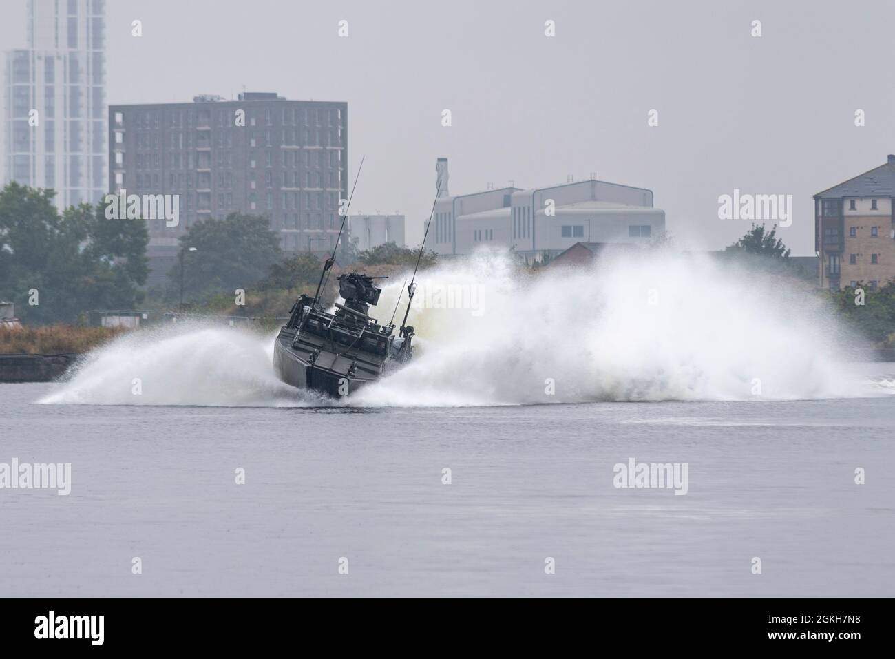 Die schwedische Navy Saab CB90 Next Generation Combat Boat Assault Craft wird im Victoria Dock, Newham, London, Großbritannien, für DSEI vorgeführt Stockfoto