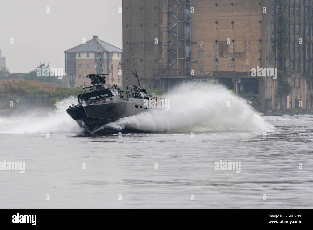 Die schwedische Navy Saab CB90 Next Generation Combat Boat Assault Craft wird im Victoria Dock, Newham, London, Großbritannien, für DSEI vorgeführt Stockfoto
