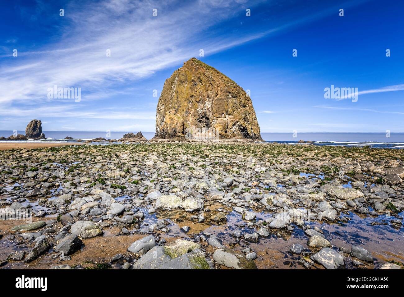 Der Haystack Rock am Cannon Beach, Ecola State Park, Oregon Stockfoto
